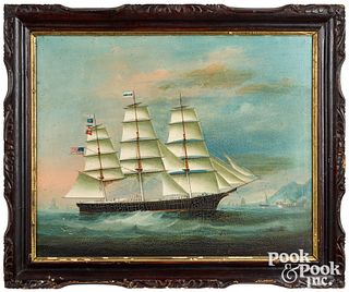 China Trade oil on canvas of an American ship