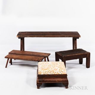 Four Low Stools and a Country Bench