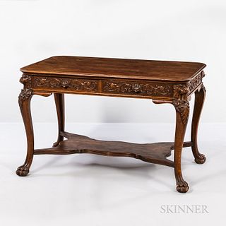 Carved Oak Library Table