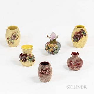 Six Encrusted Ceramic Vases