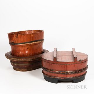 Two Wood Vessels and a Covered Box