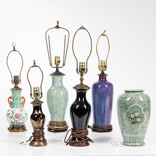 Six Glazed Ceramic Vases