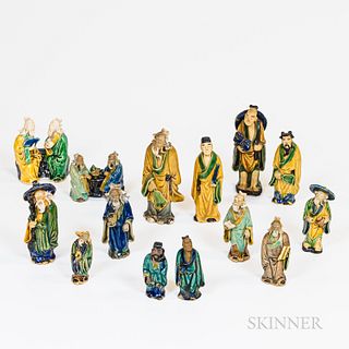 Fourteen Miniature Sancai-glazed Pottery Figures of Immortals