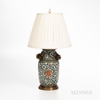 Polychrome Porcelain Lamp and Shade