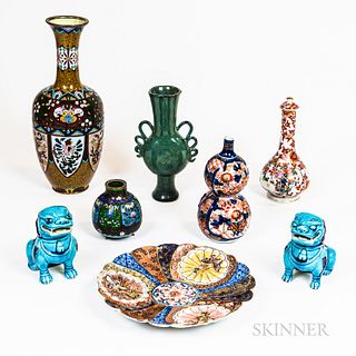 Eight Asian Porcelain and Cloisonne Items