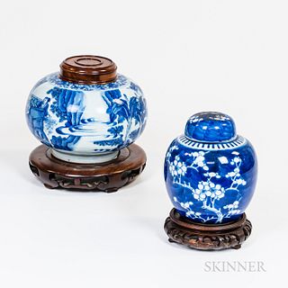Two Chinese Blue and White Covered Jars