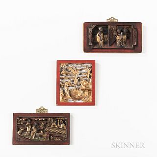 Three Small Carved Gilt-decorated Wood Panels