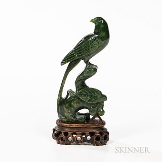Spinach Green Hardstone Bird Carving