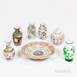 Seven Small Mostly Enameled Ceramic Items