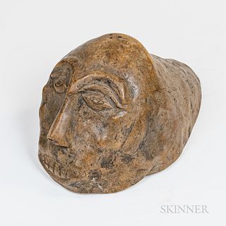 Burl Bowl Carved with Human Face