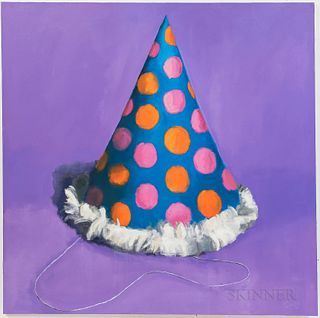 Unframed Decorative Oil on Canvas Depicting a Party Hat