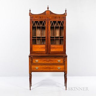 Federal-style Mahogany Glazed Desk/Bookcase