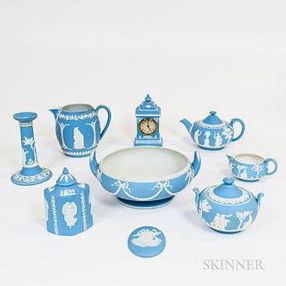 Nine Pieces of Wedgwood Light Blue Jasperware