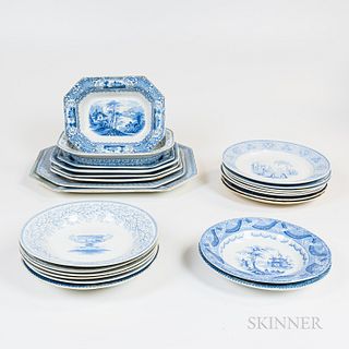 Group of Blue and White Transfer-decorated Tableware