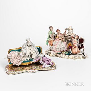 Two Dresden-style European Porcelain Figural Groups