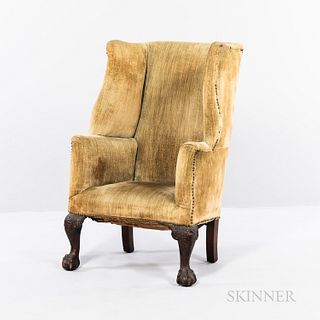 Green Upholstered Mahogany Wing Chair