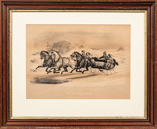 Framed Currier & Ives The Sleigh Race Lithograph
