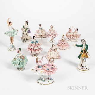 Eleven Dresden Porcelain Dancer Figures