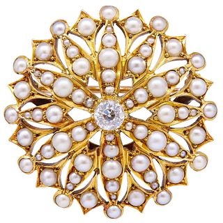 ANTIQUE VICTORIAN PEARL AND DIAMOND PENDANT BROOCH