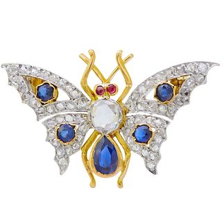 DIAMOND SAPPHIRE AND RUBY BUTTERFLY BROOCH