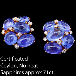 IMPORTANT PAIR OF CEYLON NO HEAT BLUE SAPPHIRE AND DIAMOND CLIP EARRINGS, BY REPUTE DAVID WEBB