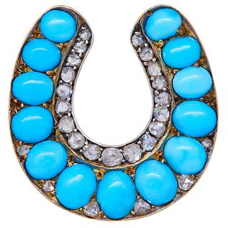 ANTIQUE VICTORIAN DIAMOND AND TURQUOISE HORSESHOE BROOCH