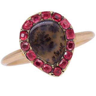 RUBY AND DENDRETIC AGATE RING
