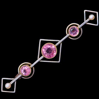 SPINEL AND PEARL BAR BROOCH