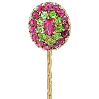 ANTIQUE VICTORIAN PERIDOT AND RUBY CLUSTER TIE PIN