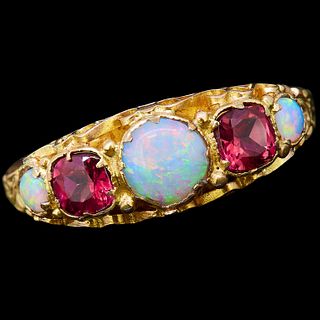 ANTIQUE OPAL AND RUBY DRESS RING