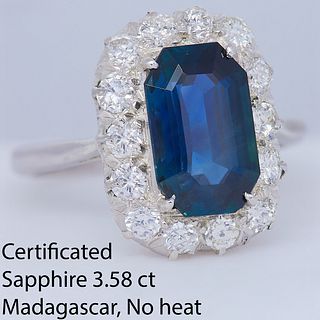 CERTIFICATED 3.58 CT. SAPPHIRE AND DIAMOND DRESS RING