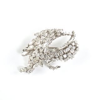 A PAIR OF 14K WHITE GOLD, DIAMOND BROOCHES,