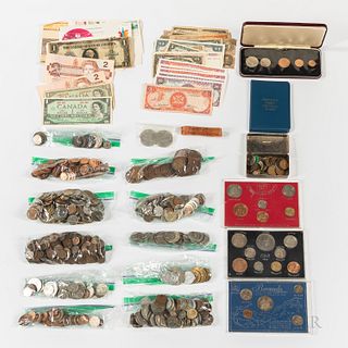 Group of Mostly Foreign Coins and Currency