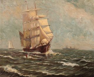 Marshall Johnson Jr. (American, 1850-1921) Sailing Vessel Passing a Buoy