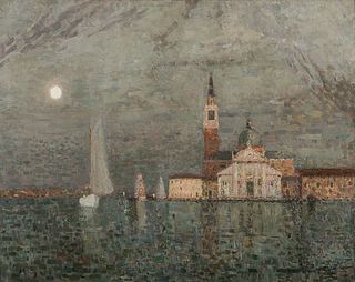 Eugène Laurent Vail (American/French, 1857-1934) San Giorgio Maggiore in Moonlight