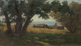 Frank Knox Morton Rehn (American, 1848-1914) View Over Hillside Barns to the Sea