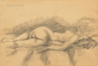 Emil Ganso (American, 1895-1941) Two Drawings: Nude on a Sofa and Reclining Nude