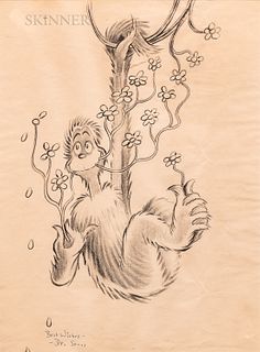 Theodore Seuss Geisel (American, 1904-1991) Smiling Creature Hanging by One Arm, Munching Flowers