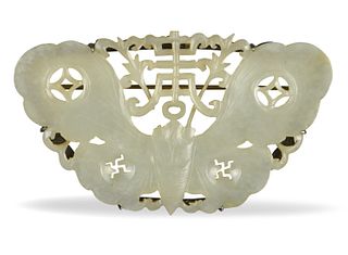 Chinese White Jade Butterfly Brooch, Qing Dynasty
