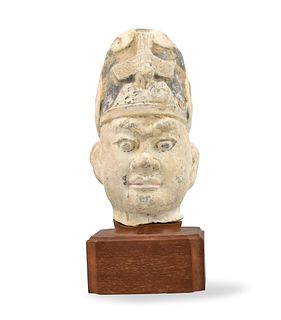Chinese Ceramic Official`s Head & Stand ,Tang D.