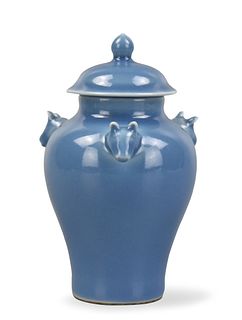 Chinese Blue Glazed Tri Head Covered Jar,Yongzheng