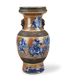 Chinese Brown Glazed B & W "Warriors" Vase,19th C.