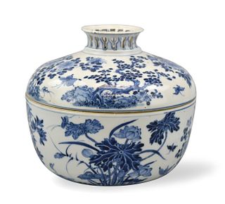Chinese B & W Covered "Floral"Jar & Lid,19th C.