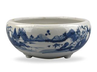 Large Chinese Blue & White Tripod Censer ,18th C.