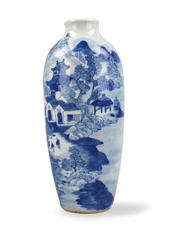 Chinese B & W Vase w/ Landscape, 18th C.
