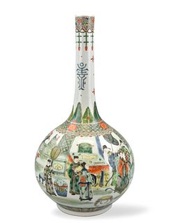 Chinese Famille Verte Baluster Vase w/ Figure