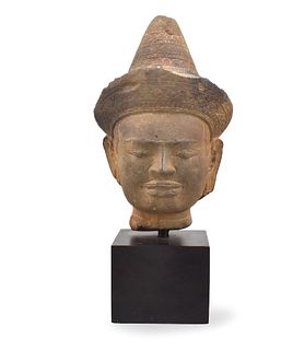 Khmer Sandstone Head of a Shiva, 13th C.
