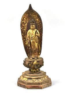 Gilt Japanese Wood Guanyin Statue, Edo Period