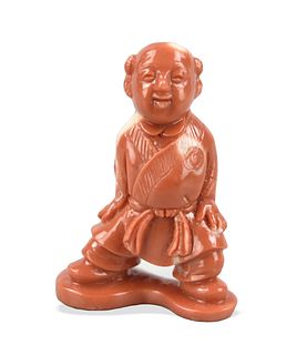 Chinese Coral Carving of Boy, Qing Dynasty