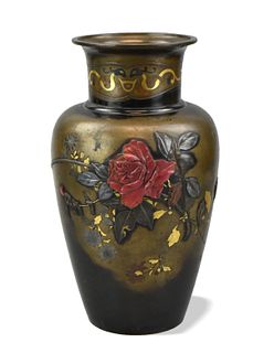 Japanese Bronze Flower Vasew/ Mixed Metal, Meiji P
